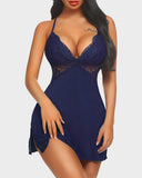 Emoswim-Lace Trim Slit Sleep Dress Babydoll Teddy Lingerie