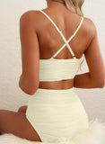 Emoswim - Summer Two Piece Bikini Set U-Wire Cutout High Waisted Swimsuit-Beige