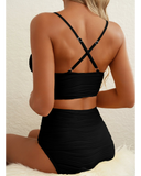 Emoswim – 2026 Sommer Zweiteiliger Bikini-Set mit Bügel-Cutout, hoch tailliertem Badeanzug – Schwarz