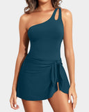 Emoswim - One Shoulder One Piece Swim Dress for Women Tummy Control Swimsuit with Skirt
