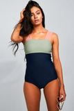 Emoswim-Square Neck Pink Strap Color block One Piece Paradise