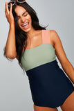 Emoswim-Square Neck Pink Strap Color block One Piece Paradise