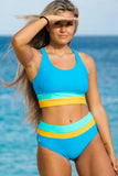 EMOSWIM - High-Waist Colorblock Marine Cut Back Crop Bikini Set