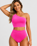 Emoswim - High-Waist One-Shoulder Tummy Control Bikini Set