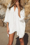 Emoswim-White V-Neck Loose Cover Up