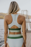 Emoswim-Striped Zipper Back Chic Bikini Set