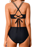 Emoswim – Zweiteiliger Damen-Bikini mit hoher Taille, Push-up-Wickel-Badeanzug, Bauchkontrolle