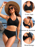 EMOSWIM – Damen High-Waist Bikini Sets Kordelzug Bauchweg-Badeanzüge Überkreuztes Rückenschnür-Badekleid