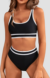 Emoswim-Women's High Waisted Bikini Sets Sporty Two Piece Swimsuits Color Block Cheeky High Cut Bathing Suits