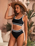 Emoswim-Women's High Waisted Bikini Sets Sporty Two Piece Swimsuits Color Block Cheeky High Cut Bathing Suits