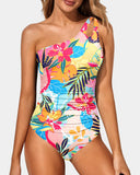 Emoswim-One Shoulder One Piece Swimsuit for Women Tummy Control Bathing Suits