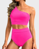 Emoswim-High-Waist One-Shoulder Tummy Control Bikini Set