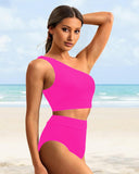 Emoswim - High-Waist One-Shoulder Tummy Control Bikini Set
