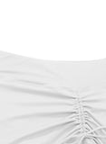 Emoswim-White Solid Color High Waist Pleated Skirt With One Side Tie Swim Short