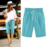 Emoswim-Women's Elastic Waist Knee Length Casual Cotton Bermuda Shorts with Drawstring