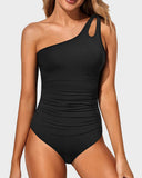 Emoswim-One Shoulder One Piece Swimsuit for Women Tummy Control Bathing Suits