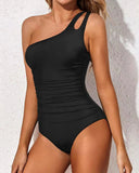 Emoswim-One Shoulder One Piece Swimsuit for Women Tummy Control Bathing Suits