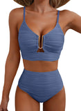 Emoswim-Hochtailliertes Bikini-Set mit Bauchkontrolle, strukturiertem U-Bügel und Cut-out HWTC2301-Rot