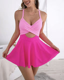 Emoswim-V-Neck Cutout One-Piece Swimdress with Tummy Control