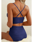 Emoswim - 2026 Sommer Zweiteiliger Bikini-Set U-Bügel Cut-Out High Waisted Badeanzug-Navy Blue