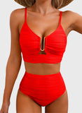 Emoswim - Summer Two Piece Bikini Set U-Wire Cutout High Waisted Swimsuit-Red