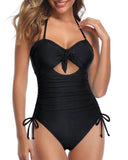 Emoswim – Bauchweg, hohe Taille, Neckholder, sexy Cut-out, einteiliger Badeanzug – Schwarz