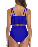 Emoswim – Sexy hoch taillierter zweiteiliger Damen-Bikini mit Rüschen-Volant – Königsblau