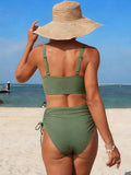 Emoswim - Women's High Waisted Bikini Sets Drawstring Tummy Control Swimsuits Crisscross Tie Back Bathing Suit