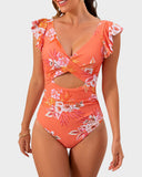 Emoswim - Ruffle Sleeve Cut-Out Ruched One-Piece Swimsuit